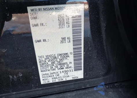 2018 Nissan Altima 2.5 Sl from USA, damaged, VIN 1N4AL3APXJC149031